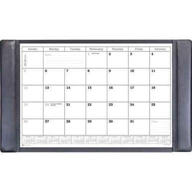 Dacasso Leather Calendar Desk Pad - Rectangular - 34&quot; Width - 12 Sheets - Top Grain Leather, Velveteen - Black