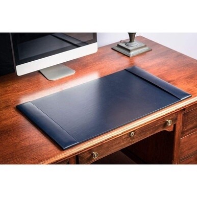 Dacasso Bonded Leather Desk Pad - Rectangular - 30&quot; Width - Bonded Leather, Velveteen - Navy Blue