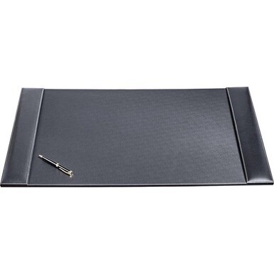 Dacasso Rustic Leather Side-Rail Desk Pad - Rectangular - 34&quot; Width - Top Grain Leather, Velveteen - Rustic Black