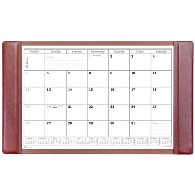 Dacasso Leather Calendar Desk Pad - Rectangular - 34&quot; Width - 12 Sheets - Top Grain Leather, Velveteen - Mocha