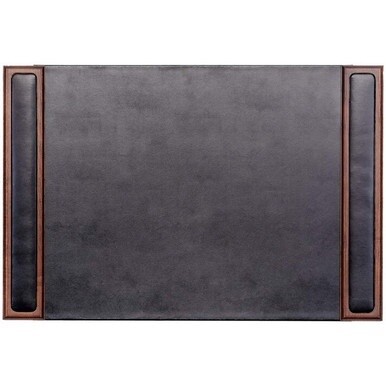 Dacasso Walnut &amp; Leather Side-Rail Desk Pad - Rectangular - 25.5&quot; Width x 17.25000&quot; Depth - Felt Black Backing - Leather - Walnut