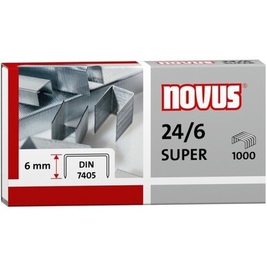 Novus 24/6 Super Premium Staples - 15/64&quot; Leg - Silver - Steel1000 / Carton