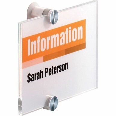 DURABLE&amp;reg; CRYSTAL SIGN Wall Mounted Standoff Acrylic Sign - 5-9/10&quot; x 4-1/10&quot; - Rectangular Shape - Acrylic, Aluminum - Updateable - Silver