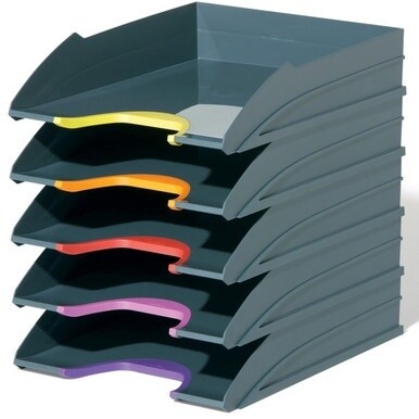 DURABLE&amp;reg; VARICOLOR&amp;reg; Stackable 5 Letter Trays - 10-1/2&quot; W x 13-1/4&quot; H x 13-1/4&quot; HD- Color Labeled - Multi / Charcoal - Set of 5
