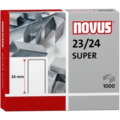 Novus 23/24 Super Heavy Duty Staples - 15/16&quot; Leg - Silver - Steel1000 / Carton
