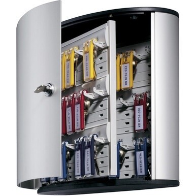 DURABLE&amp;reg; Brushed Aluminum Keyed Lock 36-Key Cabinet - 11-9/10&quot; W x 11&quot; H x 4-4/5&quot; D - Key Locking Door - Aluminum