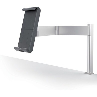 DURABLE&amp;reg; TABLET HOLDER Desk Mount Clamp - Swivel Arm, Fits most 7&quot;-13&quot; Tablets, 360 Degrees Rotation with Anti-Theft Device, Silver/Charcoal