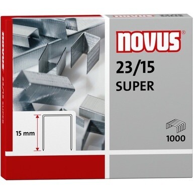 Novus 23/15 Super Heavy Duty Staples - 19/32&quot; Leg - Silver - Steel1000 / Carton