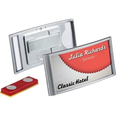 DURABLE&amp;reg; Classic Magnetic Name Badge - 1-1/4" x 2-7/8" - Plastic - Silver - 10 / Box