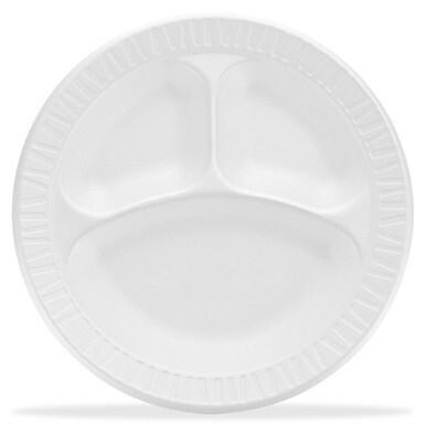Dart Concorde 10-1/4&quot; Nonlaminated Foam Compartment Plates - 125 / Bag - White - Foam Body - 4 / Carton