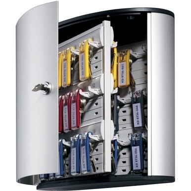DURABLE&amp;reg; Brushed Aluminum Keyed Lock 54-Key Cabinet - 11-9/10&quot; W x 11&quot; H x 4-4/5&quot; D - Key Locking Door - Aluminum