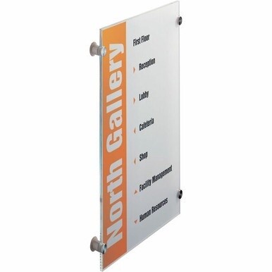 DURABLE&amp;reg; CRYSTAL SIGN Wall Mounted Standoff Acrylic Sign - 8-3/10&quot; x 11-4/5&quot; - Rectangular Shape - Acrylic, Aluminum - Updateable - Silver