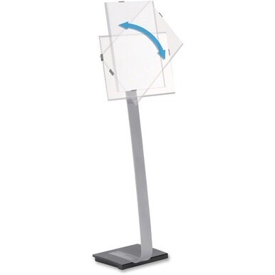 DURABLE&amp;reg; INFO SIGN Tabloid Floor Stand - 11&quot; x 17&quot; Sign - 43&quot; - 50&quot; Height - Rectangular Shape - Acrylic, Stainless Steel - Updateable - Silver - 1 Pack
