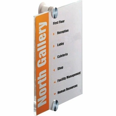 DURABLE&amp;reg; CRYSTAL SIGN Wall Mounted Standoff Acrylic Sign - 8-3/8&quot; x 8-3/8&quot; - Square Shape - Acrylic, Aluminum - Updateable - Silver