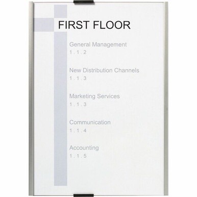 DURABLE&amp;reg; Wall Mounted INFO SIGN - 8-3/10&quot; x 5-4/5&quot; - Rectangular Shape - Acrylic, Aluminum - Updateable - Silver - 1 Pack