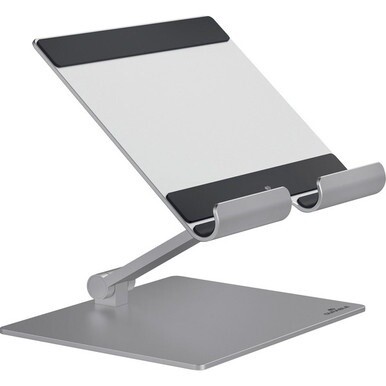 DURABLE Rise Tablet Stand - Up to 13&quot; Screen Support - 2.20 lb Load Capacity - 8.1&quot; Height x 6.7&quot; Width x 5.4&quot; Depth - Tabletop - Aluminum - Silver