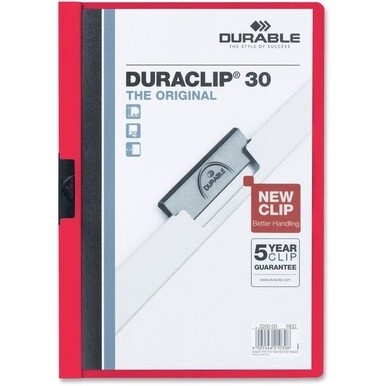 DURABLE&amp;reg; DURACLIP&amp;reg; Report Cover - Letter Size 8 1/2&quot; x 11&quot; - 30 Sheet Capacity - Punchless - Vinyl - Red