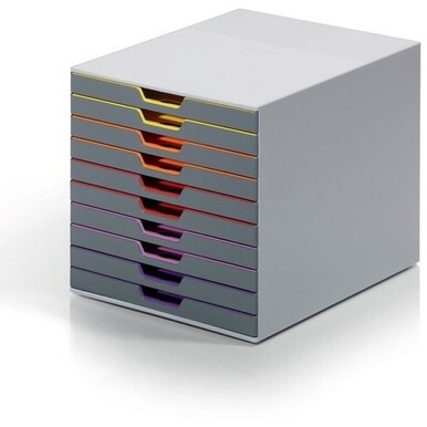 DURABLE&amp;reg; VARICOLOR&amp;reg; Desktop 10 Drawer Organizer - 11&quot; W x 11-3/8&quot; H x 14&quot; D - 10 Drawers - Color Labeled Tabs - Charcoal