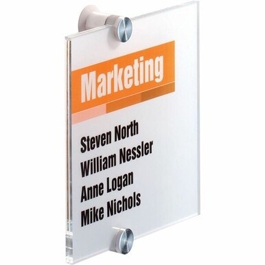 DURABLE&amp;reg; CRYSTAL SIGN Wall Mounted Standoff Acrylic Sign - 5-9/10&quot; x 8-3/10&quot; - Rectangular Shape - Acrylic, Aluminum - Updateable - Silver