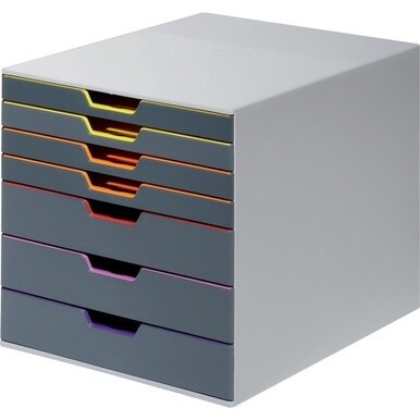 DURABLE&amp;reg; VARICOLOR&amp;reg; Desktop 7 Drawer Organizer - 11&quot; W x 11-3/8&quot; H x 14&quot; D - 7 Drawers - Color Labeled Tabs - Charcoal