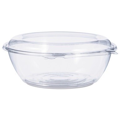 Tamper-Resistant, Tamper-Evident Bowls with Dome Lid, 48 oz, 8.9&quot; Diameter x 3.4&quot;h, Clear, Plastic, 100/Carton