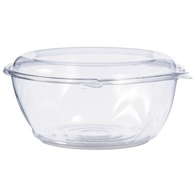 Tamper-Resistant, Tamper-Evident Bowls with Dome Lid, 64 oz, 8.9&quot; Diameter x 4&quot;h, Clear, Plastic, 100/Carton