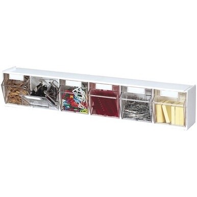 Deflecto Tilt Bin Interlocking Multi-Bin Storage Organizer - 6 Compartment(s) - 4.5&quot; Height x 23.6&quot; Width x 3.6&quot; DepthDesktop - Interlockable, Lockable - White - 1 Each