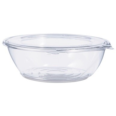 Tamper-Resistant, Tamper-Evident Bowls with Flat Lid, 48 oz, 8.9&quot; Diameter x 2.8&quot;h, Clear, Plastic, 100/Carton