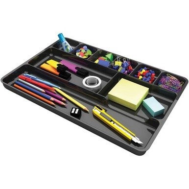 Deflecto Sustainable Office Drawer Organizer - 9 Compartment(s) - 1.1&quot; Height x 14&quot; Width x 9.1&quot; Depth - 30% Recycled - Black - 1 Each