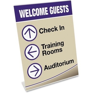 Deflecto Classic Image Slanted Sign Holder - 1 Each - 8.5&quot; Width x 11&quot; Height - Rectangular Shape - Side-loading, Self-standing - Indoor, Outdoor - Plastic - Clear