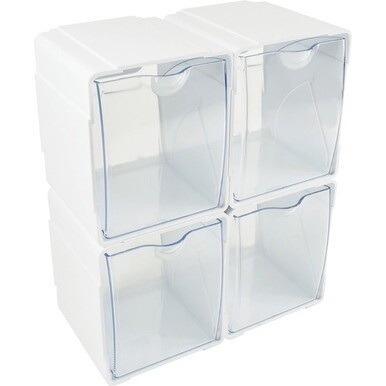 Deflecto Tilt Bin Interlocking Storage Organizer - 5.5&quot; Height x 5.3&quot; Width x 4.8&quot; DepthDesktop - Interlockable, Stackable - White - 4 / Box