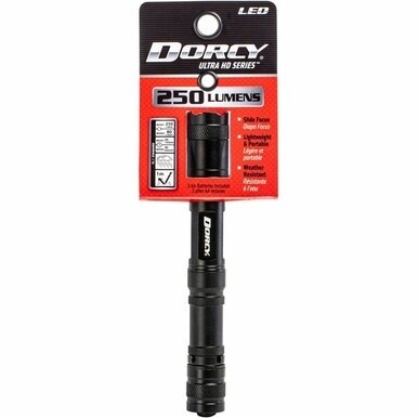 Dorcy Active Series Lightweight Flashlight - 250 lm Lumen - 2 x AA - Battery - Metal, Aircraft Aluminum - Water Resistant, Impact Resistant - Black