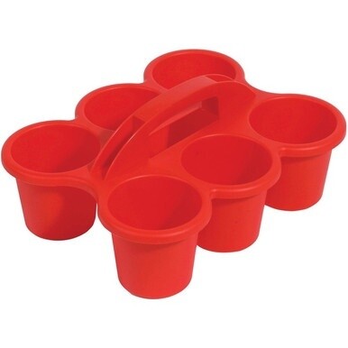 Deflecto Antimicrobial Kids 6 Cup Caddy - 6 Compartment(s) - 5.3&quot; Height x 12.1&quot; Width x 9.6&quot; Depth - Lightweight, Portable, Antimicrobial, Easy to Clean, Handle, Stackable, Mildew Resistant - Red - P
