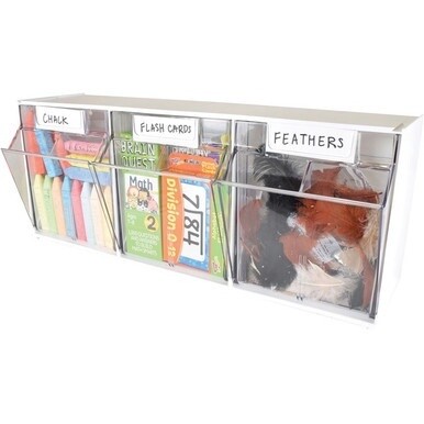 Deflecto Tilt Bin Interlocking Multi-Bin Storage Organizer - 3 Compartment(s) - 9.5&quot; Height x 23.6&quot; Width x 7.8&quot; DepthDesktop - White - 1 Each