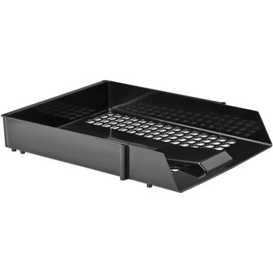 Deflecto AntiMicrobial Industrial Front-Load Tray - 2.4&quot; Height x 10.8&quot; Width x 13.8&quot; DepthDesktop - Antimicrobial, Lightweight, Mildew Resistant, Front Loading - Black - Polystyrene