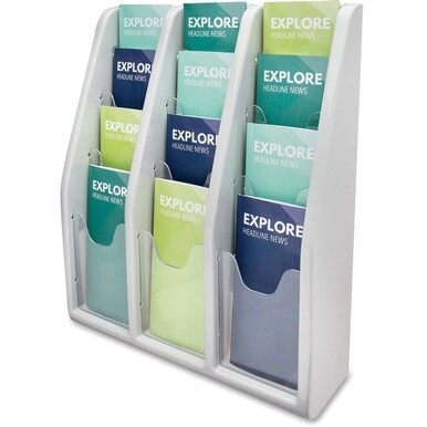 Deflecto Multi-Compartment Literature Display - 12 Pocket(s) - 19.8&quot; Height x 15.8&quot; Width x 5&quot; DepthDesktop - Durable, Lightweight - Gray - Plastic - 1 Each