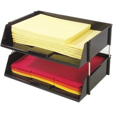 Deflecto Industrial Tray Side-Load Stacking Tray - 1500 x Sheet - 2 Tier(s) - 3.5&quot; Height x 16.5&quot; Width x 11.8&quot; Depth - Black - Plastic - 2 / Set