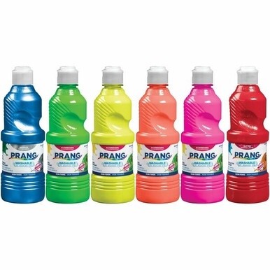 Prang Power Fluorescent Paint Set - 16 fl oz - 6 / Set - Neon Green, Neon Yellow, Neon Orange, Neon Pink, Neon Red, Neon Turquoise