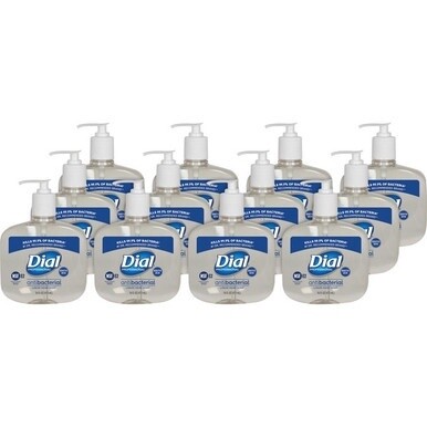 Dial Sensitive Skin Antibacterial Liquid Hand Soap - 16 fl oz (473.2 mL) - Pump Bottle Dispenser - Kill Germs - Skin, Hand - Antibacterial - Clear - 12 / Carton