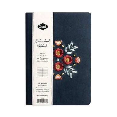 Vegan-Suede Layflat Hardbound Journal, Evelyn&#39;s Floral Bouquet, College Rule, Dark Blue/Multicolor Cover, (72) 8 x 5.5 Sheets
