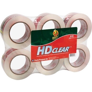Duck Brand HD Clear Packing Tape - 109.30 yd Length x 1.88&quot; Width - 2.6 mil Thickness - Temperature Resistant, UV Resistant, Fade Resistant - For Sealing, Packing - 6 / Pack - Clear