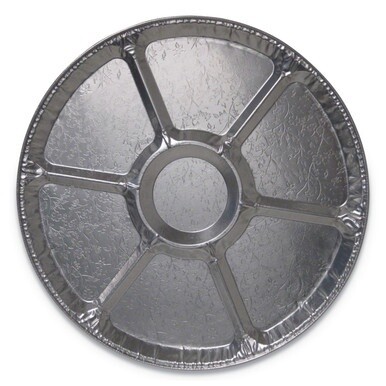 Aluminum Cater Trays, 7 Compartment Lazy Susan, 18&quot; Diameter x 0.94&quot;h, Silver, 50/Carton