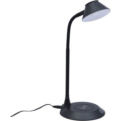 Data Accessories Company MP-323 LED Desk Lamp - 5 W LED Bulb - Adjustable Brightness, Qi Wireless Charging, Flicker-free, Glare-free Light, Dimmable, Touch Sensitive Control Panel, Flexible Neck - Des