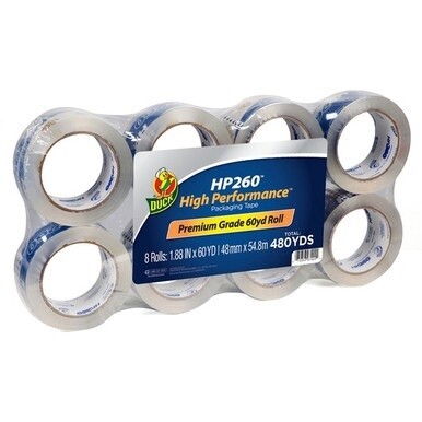 Duck HP260 High Performance Packaging Tape - 60 yd Length x 1.88&quot; Width - 3.1 mil Thickness - UV Resistant - For Sign, Sealing, Shipping, Packing - 8 / Pack - Crystal Clear