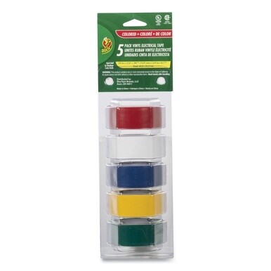 Electrical Tape, 1&quot; Core, 0.75&quot; x 12 ft, Assorted Colors, 5/Pack