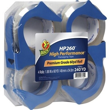Duck HP260 High Performance Packaging Tape - 60 yd Length x 1.88&quot; Width - 3.1 mil Thickness - Acrylic - UV Resistant - For Packing, Shipping, Storing, Label Protection - 4 Pack - Crystal Clear