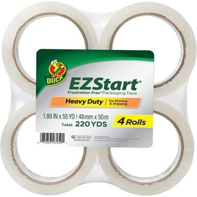 Duck Brand EZ Start Crystal Clear Packaging Tape - 54.60 yd Length x 1.88&quot; Width - 2.6 mil Thickness - 3&quot; Core - Acrylic - UV Resistant, Tear Resistant, Age Resistant, Split Resistant - For Sealing - 