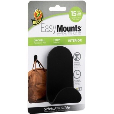 Duck Brand EasyMounts Interior Drywall J Hook - 15 lb (6.80 kg) Capacity - 3.5&quot; Length - for Indoor, Sports Equipment - Black - 1 Each