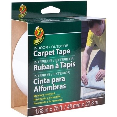 Duck Brand Indoor/Outdoor Carpet Tape - 25 yd Length x 1.88&quot; Width - 1 / Roll - White