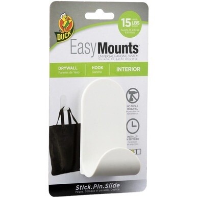 Duck Brand EasyMounts Interior Drywall J Hook - 15 lb (6.80 kg) Capacity - 3.5&quot; Length - for Indoor, Sports Equipment - White - 1 Each